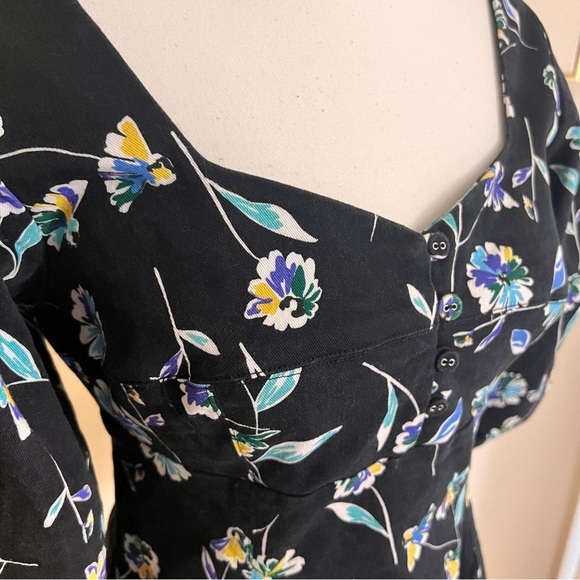 NICHOLAS Puff Sleeve Mini Dress Lydia Black Floral Print Cotton Size 6 - Picture 3 of 11
